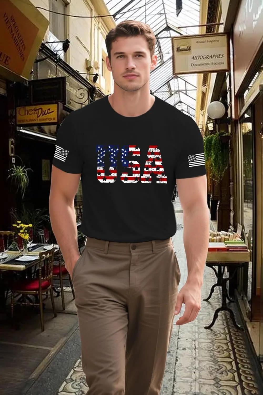 4th of July Shirts for Men American Flag T-Shirt USA Patriotic Tee Tops