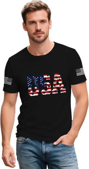 4th of July Shirts for Men American Flag T-Shirt USA Patriotic Tee Tops