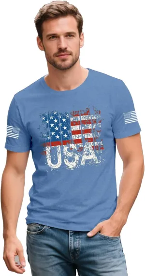 4th of July Shirts for Men American Flag T-Shirt USA Patriotic Tee Tops