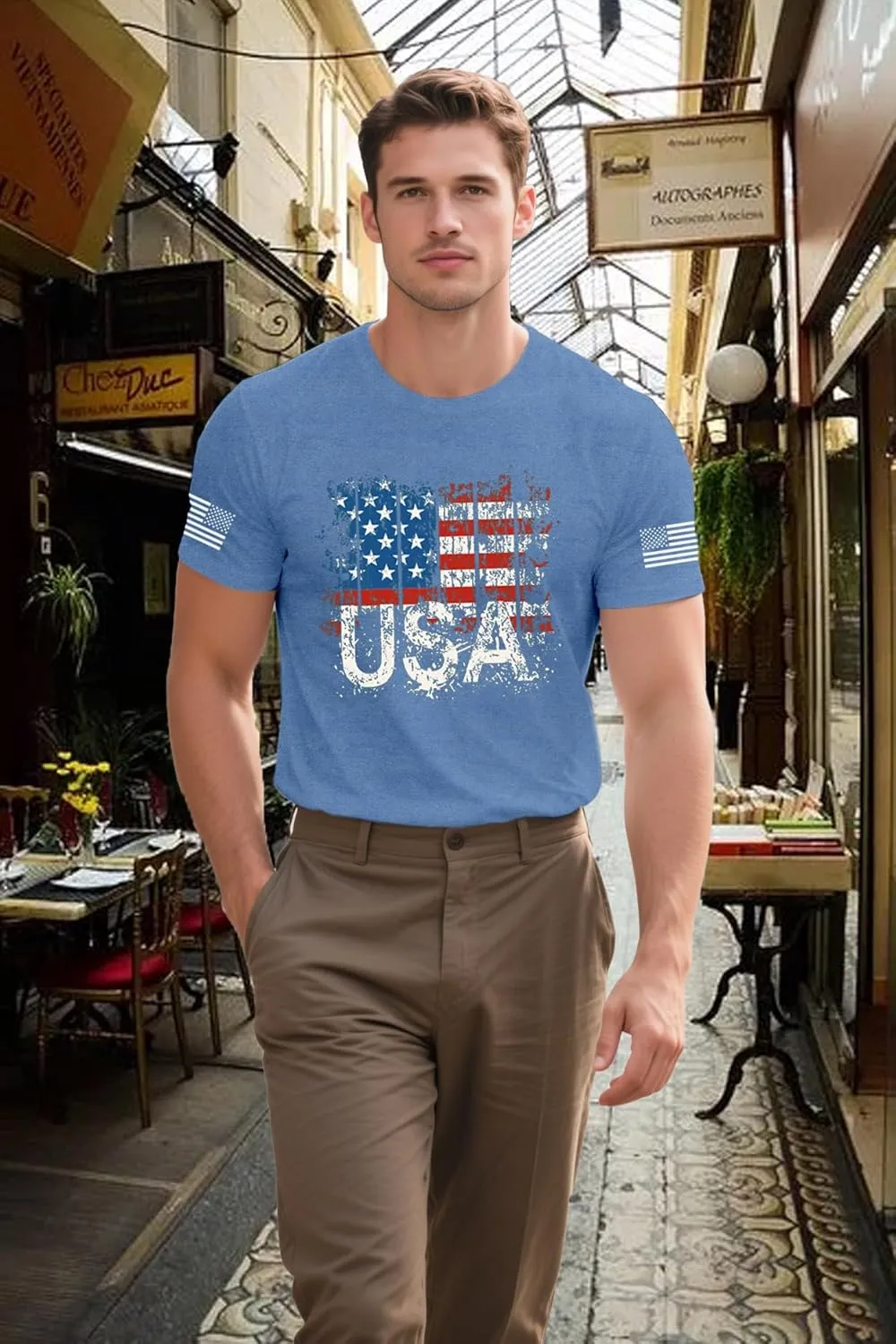 4th of July Shirts for Men American Flag T-Shirt USA Patriotic Tee Tops