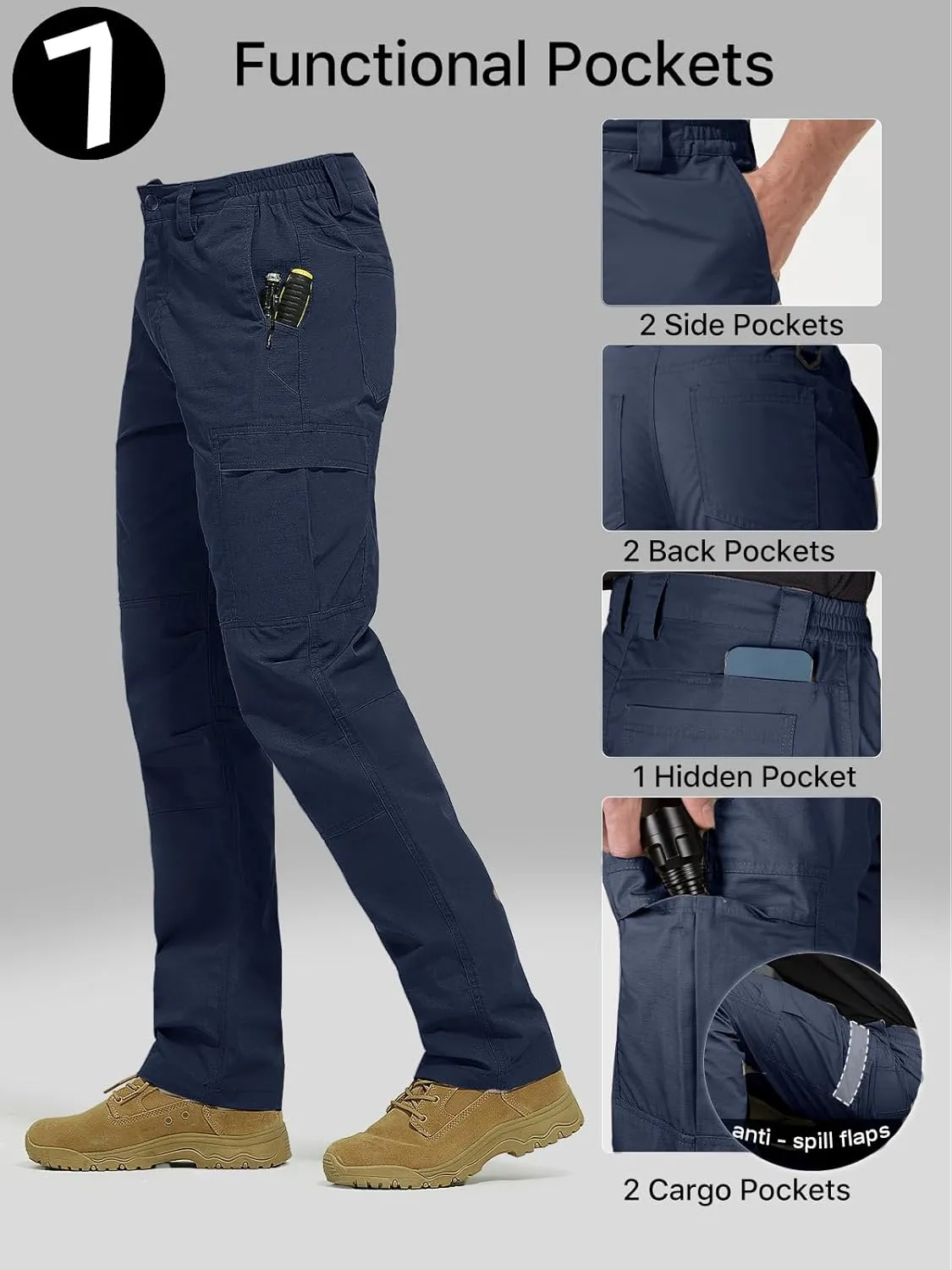 FREE SOLDIER Men's Cargo Pants Water Resistant Ripstop Tactical Pants for Men Work Pants Lightweight Outdoor Hiking Pants Men
