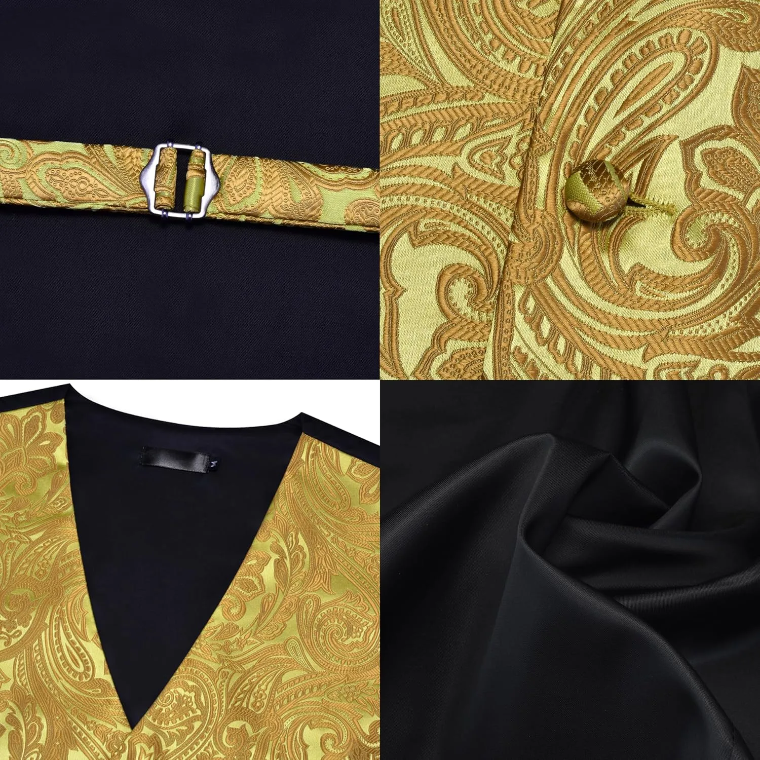 GUSLESON Men's V-Neck Suit Vests Formal Men Vest Paisley Jacquard Tie Waistcoat Bow tie Hanky Set Wedding 7PCS