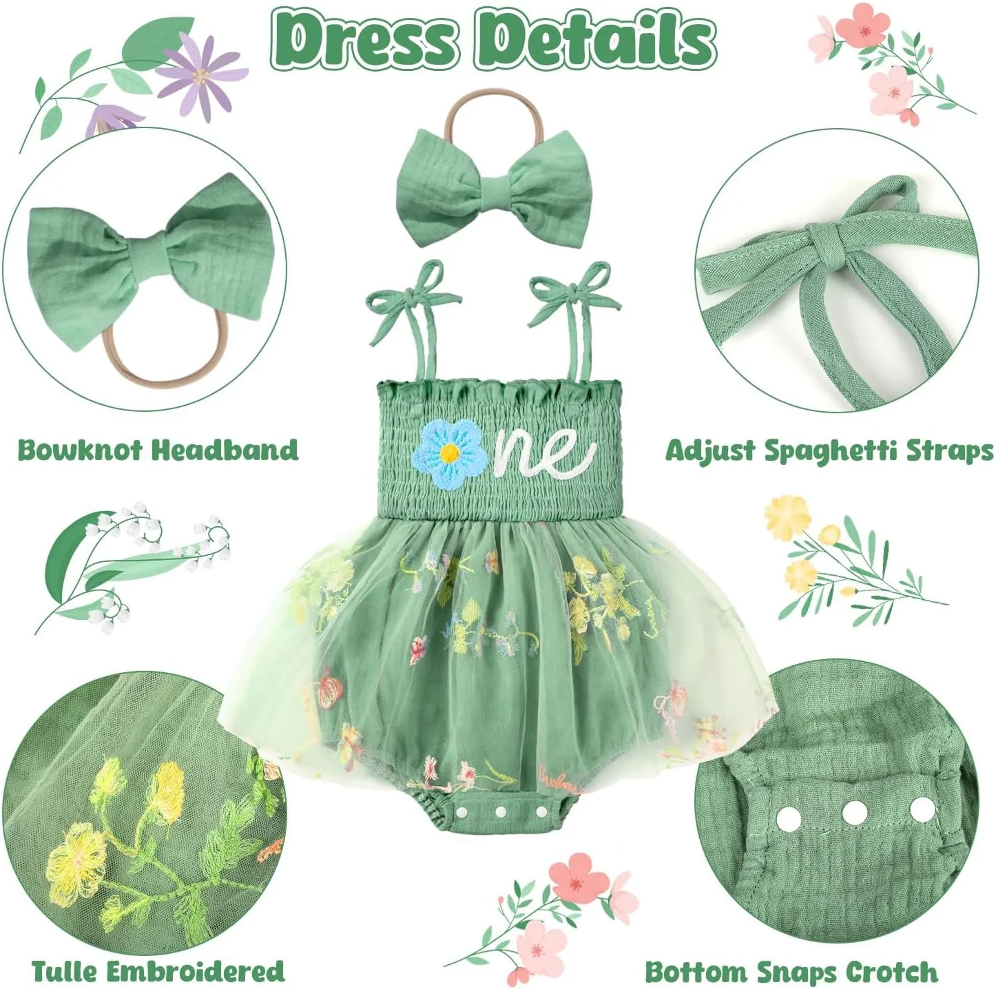 HONGTEYA Baby Girl 1st Birthday Outfit Girl First Birthday Clothes One Year Old Gifts Lace Romper Tulle Summer Newborn Dress