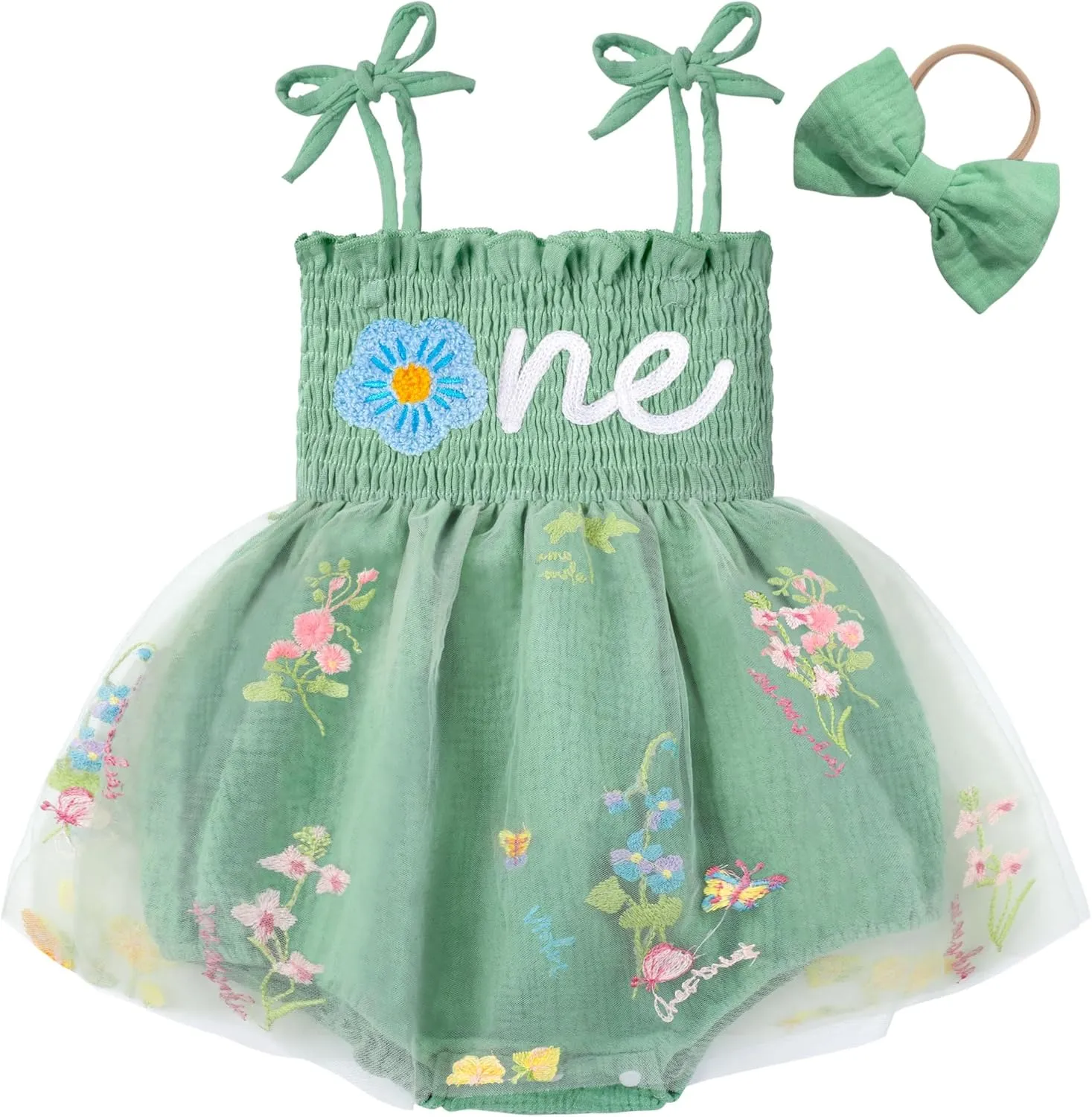 HONGTEYA Baby Girl 1st Birthday Outfit Girl First Birthday Clothes One Year Old Gifts Lace Romper Tulle Summer Newborn Dress