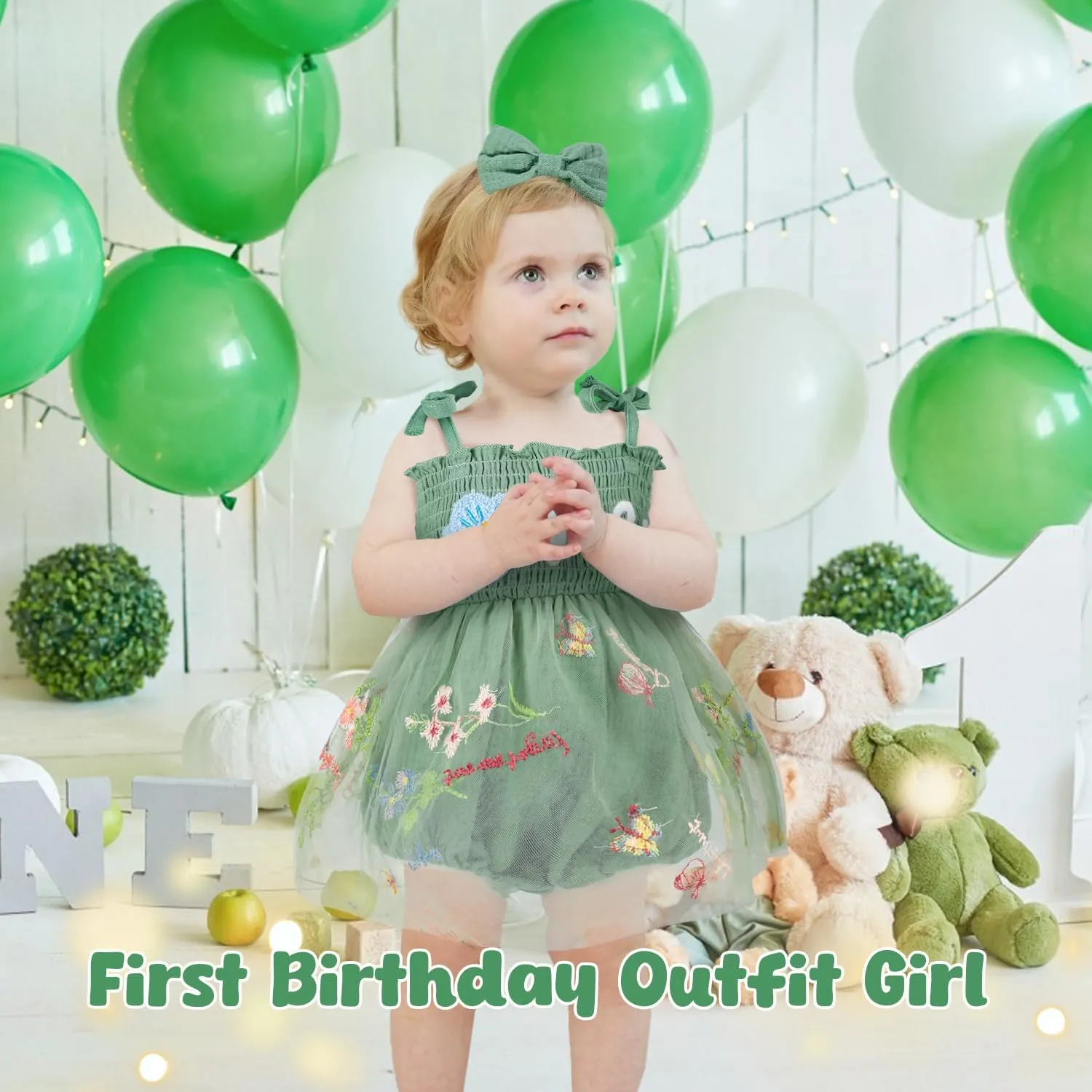HONGTEYA Baby Girl 1st Birthday Outfit Girl First Birthday Clothes One Year Old Gifts Lace Romper Tulle Summer Newborn Dress