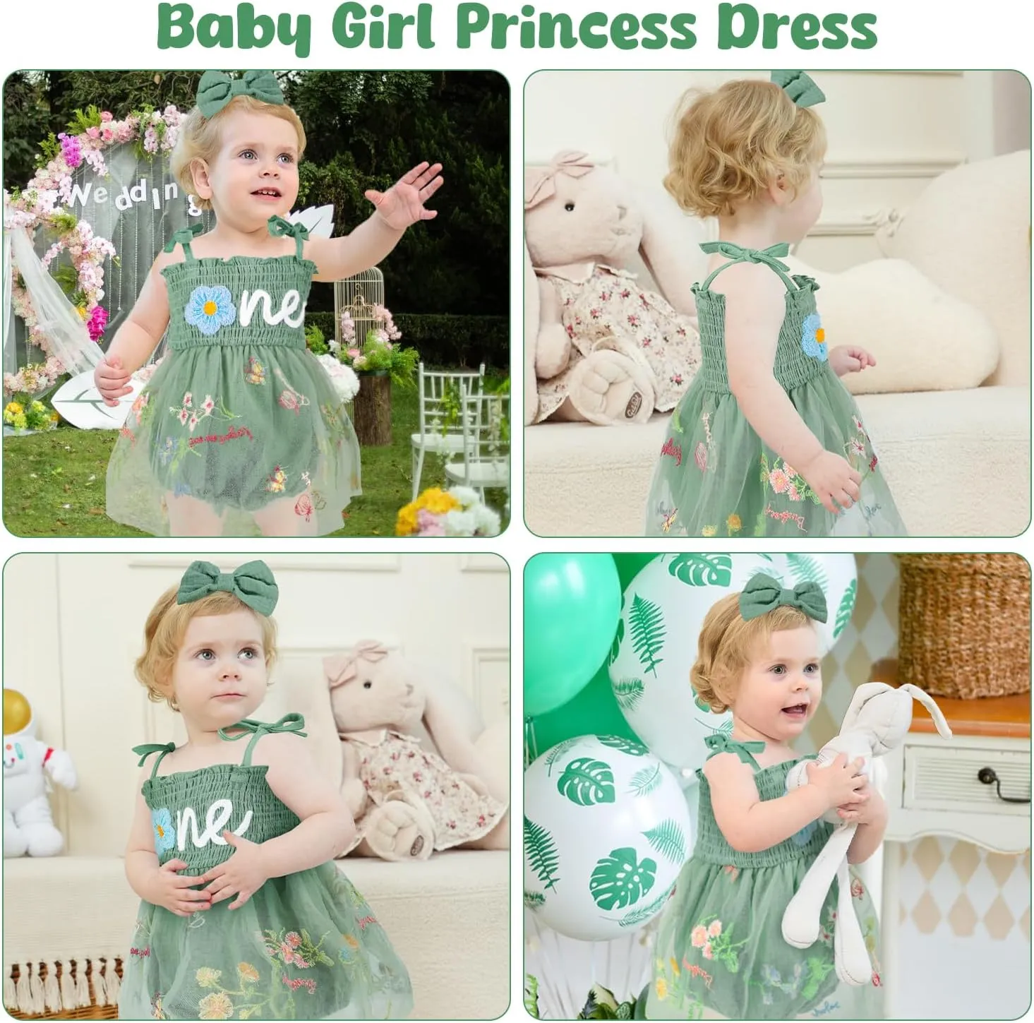 HONGTEYA Baby Girl 1st Birthday Outfit Girl First Birthday Clothes One Year Old Gifts Lace Romper Tulle Summer Newborn Dress