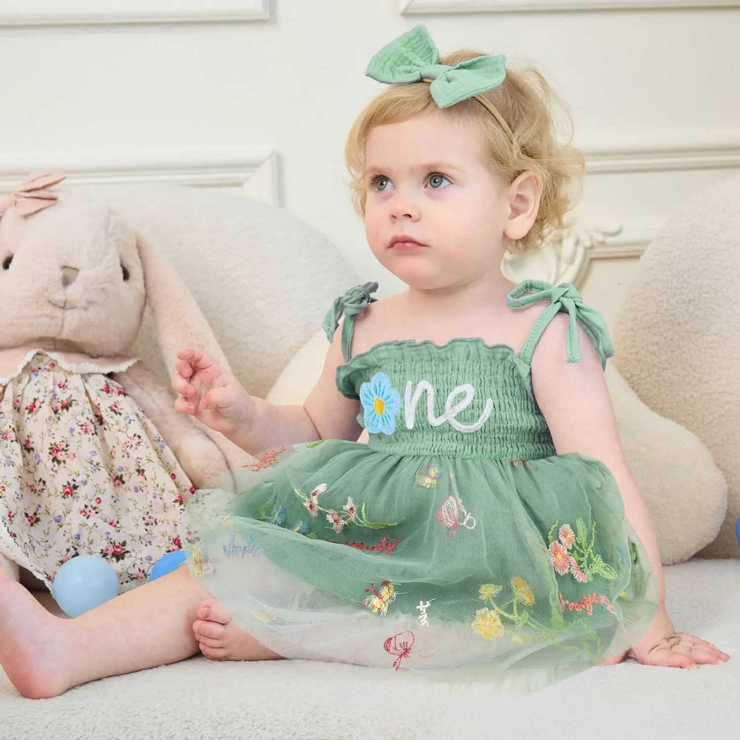 HONGTEYA Baby Girl 1st Birthday Outfit Girl First Birthday Clothes One Year Old Gifts Lace Romper Tulle Summer Newborn Dress