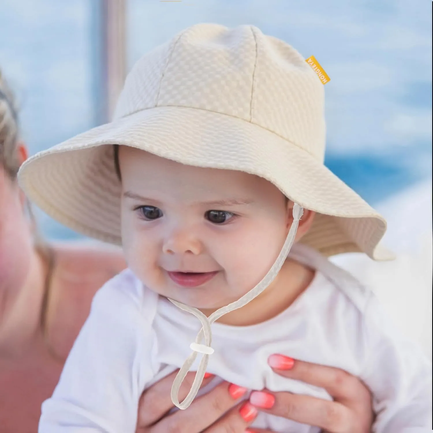 HONGTEYA Baby Sun Hat Toddler Girl Beach Hat Adjustable Outdoor Summer Hat UPF 50  Sun Protection Wide Brim Infant Kids