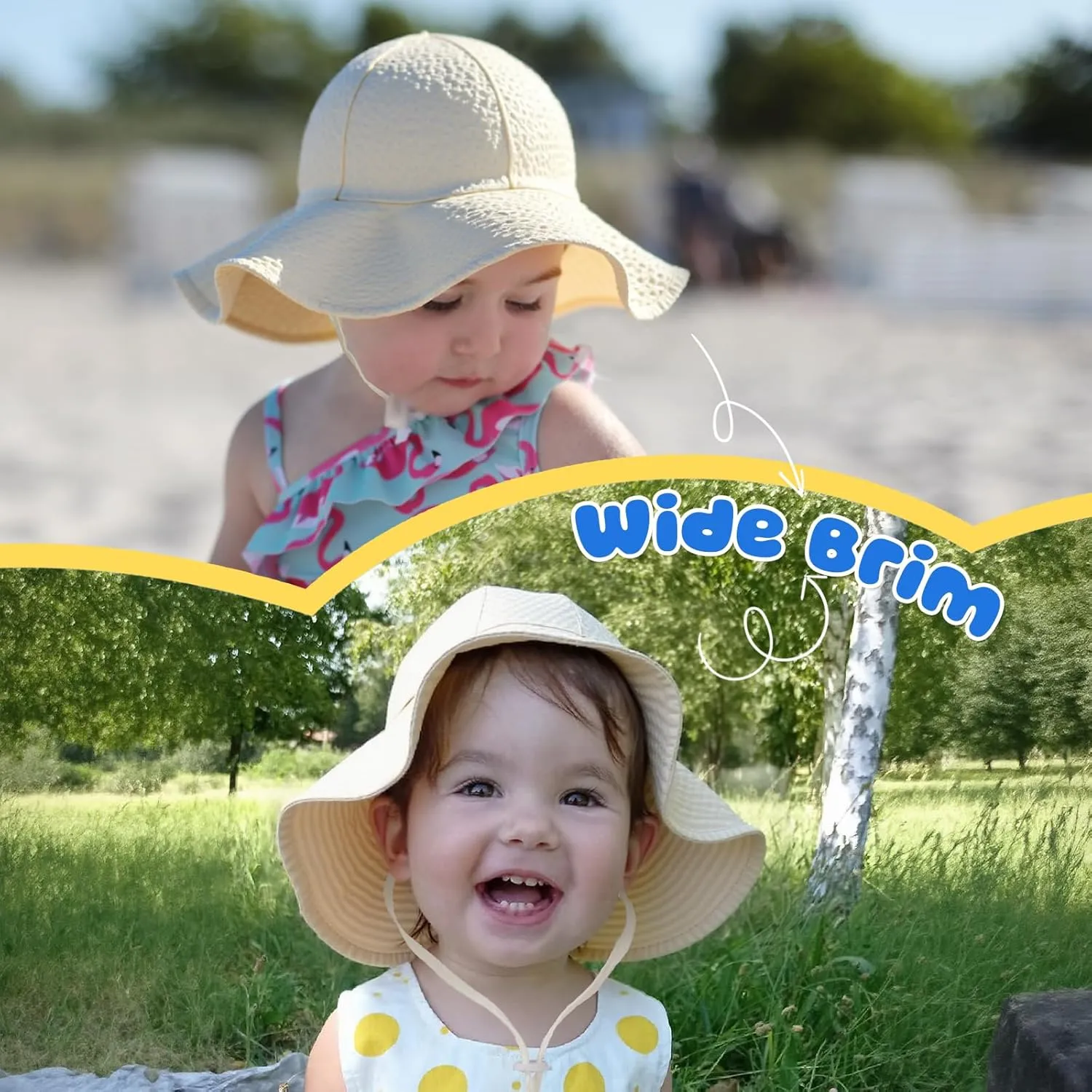 HONGTEYA Baby Sun Hat Toddler Girl Beach Hat Adjustable Outdoor Summer Hat UPF 50  Sun Protection Wide Brim Infant Kids