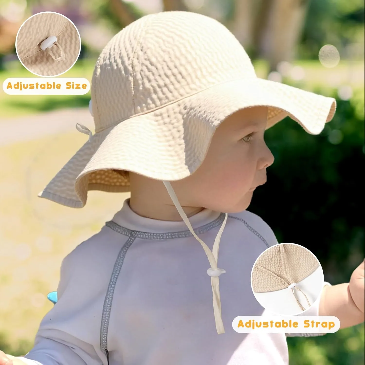 HONGTEYA Baby Sun Hat Toddler Girl Beach Hat Adjustable Outdoor Summer Hat UPF 50  Sun Protection Wide Brim Infant Kids