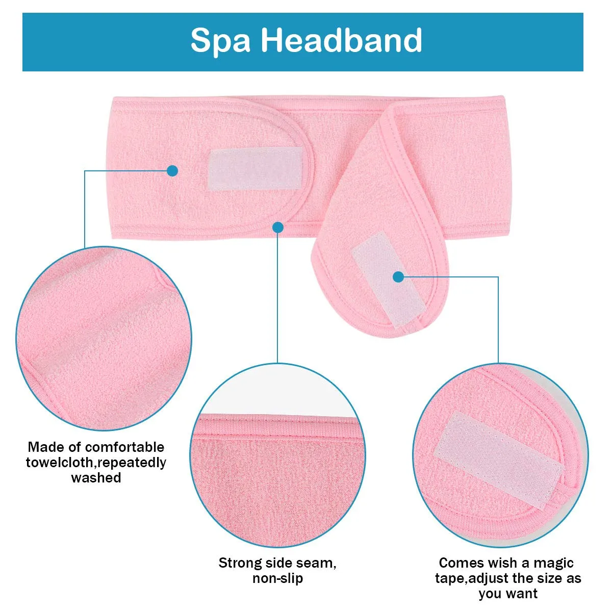 LADES Spa Facial Headband for Women | Adjustable Velcro, Soft Terry Cloth, Washable, Comfortable, Perfect for Makeup, Facials & Sleeping