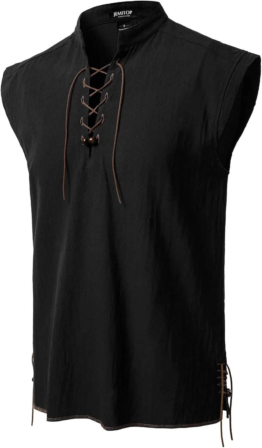Men's Retro Pure Cotton Lace Up Sleeveless Shirts for Pirate Renaissance Medieval Viking Costume