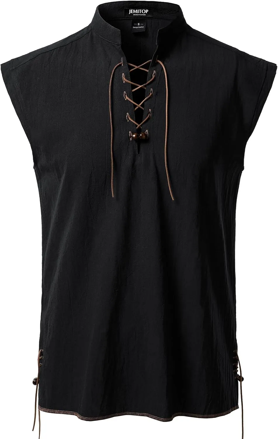 Men's Retro Pure Cotton Lace Up Sleeveless Shirts for Pirate Renaissance Medieval Viking Costume