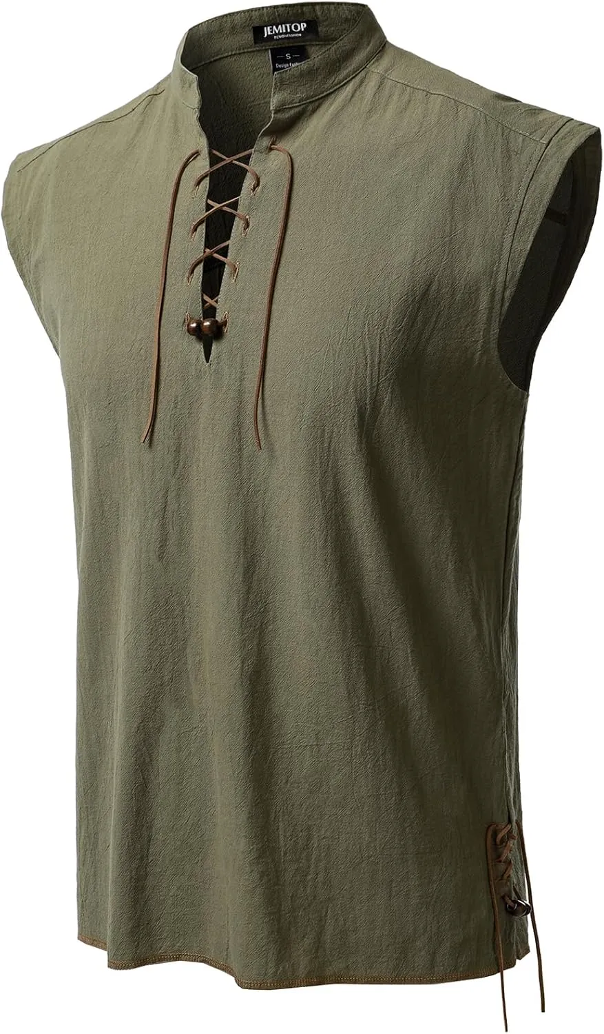 Men's Retro Pure Cotton Lace Up Sleeveless Shirts for Pirate Renaissance Medieval Viking Costume