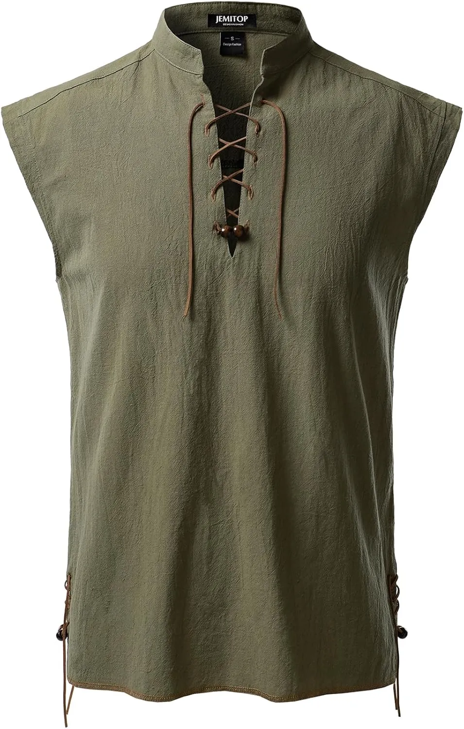 Men's Retro Pure Cotton Lace Up Sleeveless Shirts for Pirate Renaissance Medieval Viking Costume