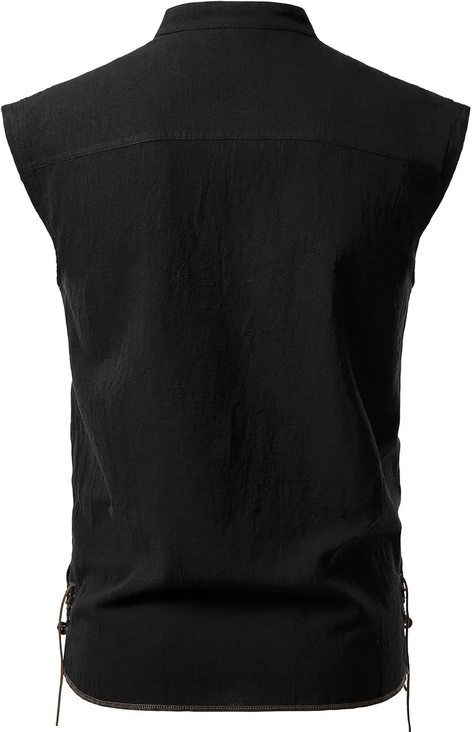 Men's Retro Pure Cotton Lace Up Sleeveless Shirts for Pirate Renaissance Medieval Viking Costume