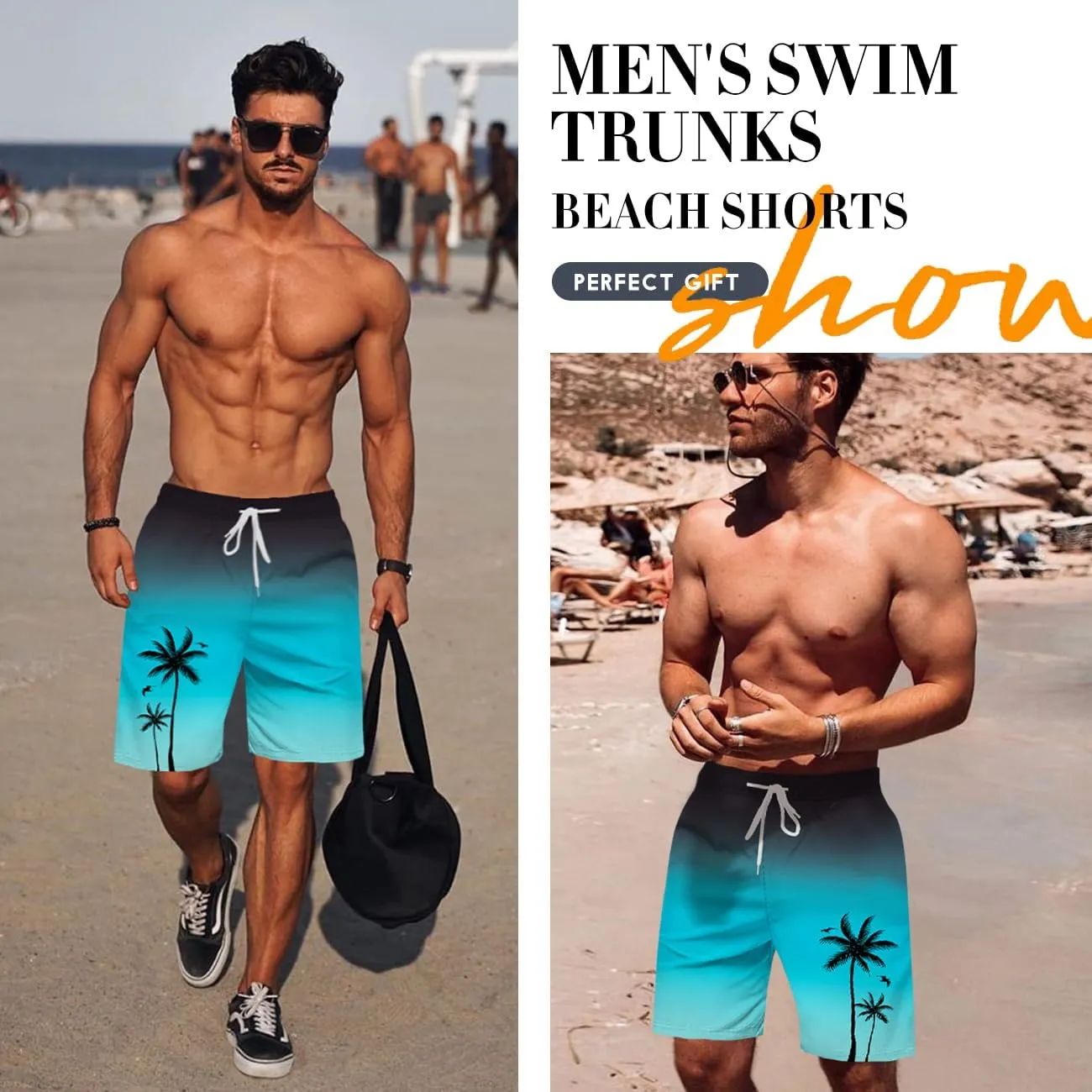 Men's Swim Trunks Hawaiian Bathing Mesh Lining Suit Swimsuits Beach Shorts with Pockets