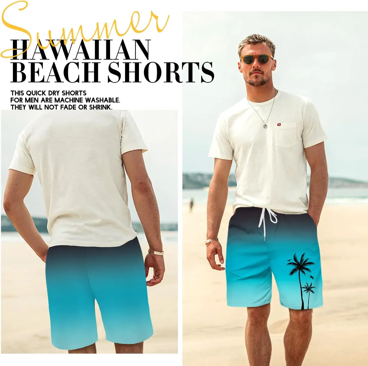 Men's Swim Trunks Hawaiian Bathing Mesh Lining Suit Swimsuits Beach Shorts with Pockets