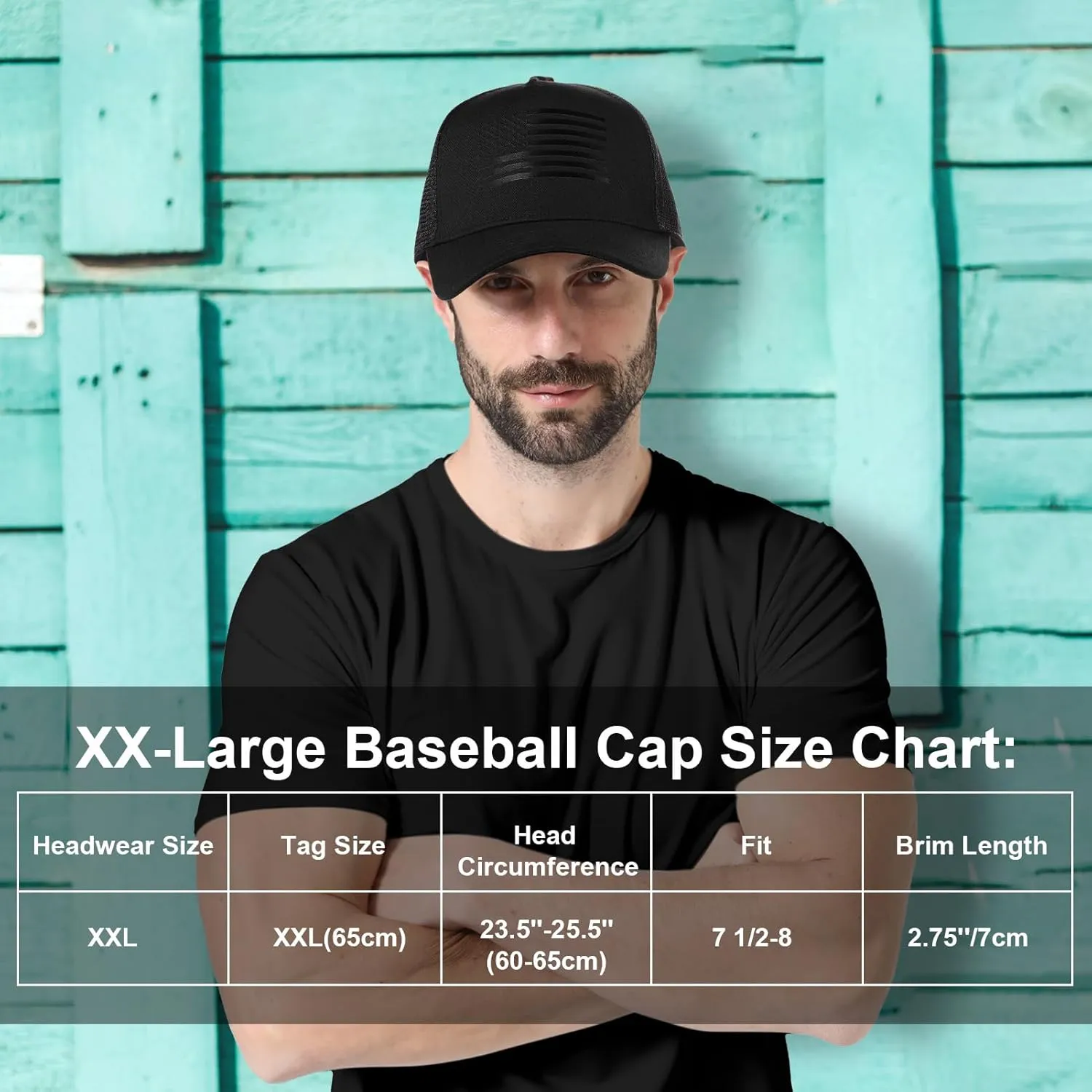 Oversize XXL American Flag Trucker Hat - Adjustable 23"-25.5" Baseball Cap - 3D Embossed Logo Mesh Snapback Hat