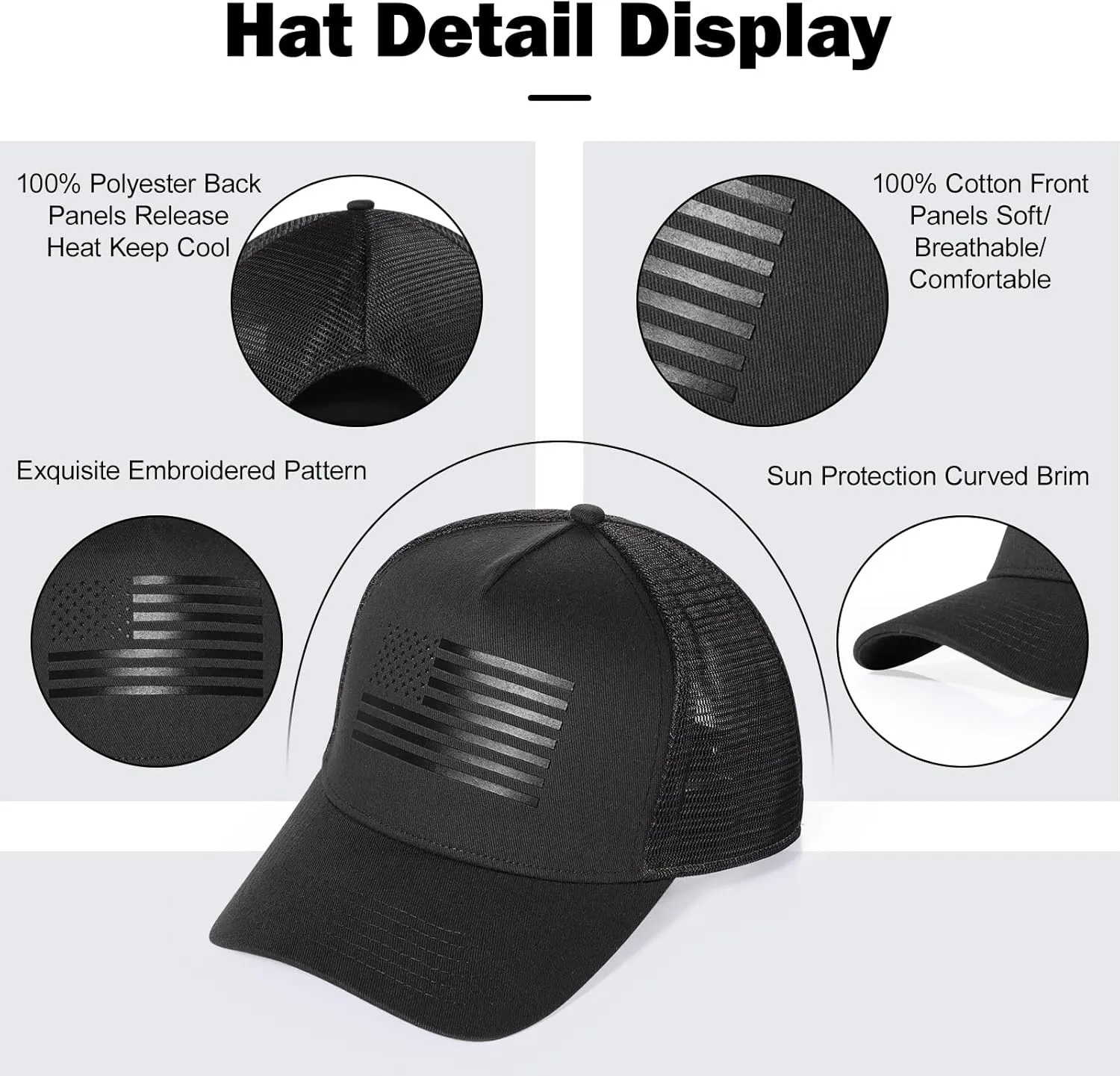 Oversize XXL American Flag Trucker Hat - Adjustable 23"-25.5" Baseball Cap - 3D Embossed Logo Mesh Snapback Hat