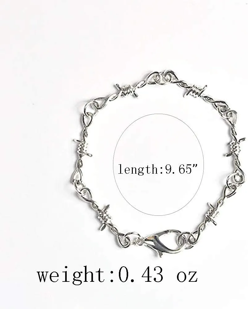 Punk Gothic Thorns Metal Barbed Wire Chain Necklace Bracelet Silver Jewelry for Men Women