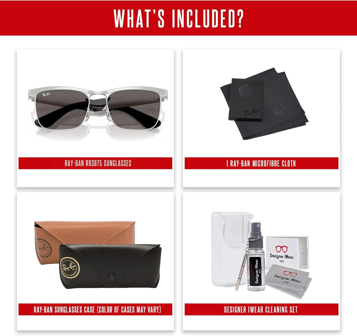 Ray-Ban RB3875 Wayfarer Deluxe Square Sunglasses For Men For Women   BUNDLE With Designer iWear Complimentary Eyewear Kit
