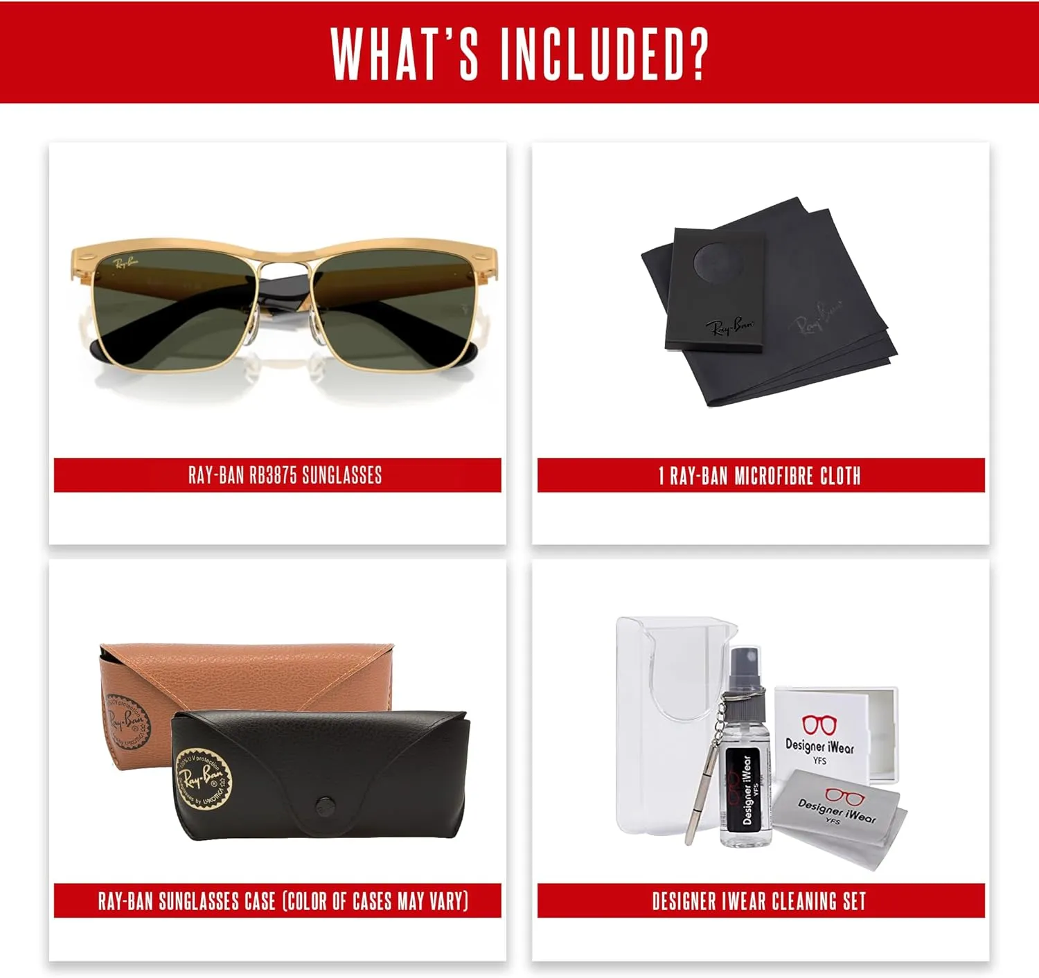 Ray-Ban RB3875 Wayfarer Deluxe Square Sunglasses For Men For Women   BUNDLE With Designer iWear Complimentary Eyewear Kit