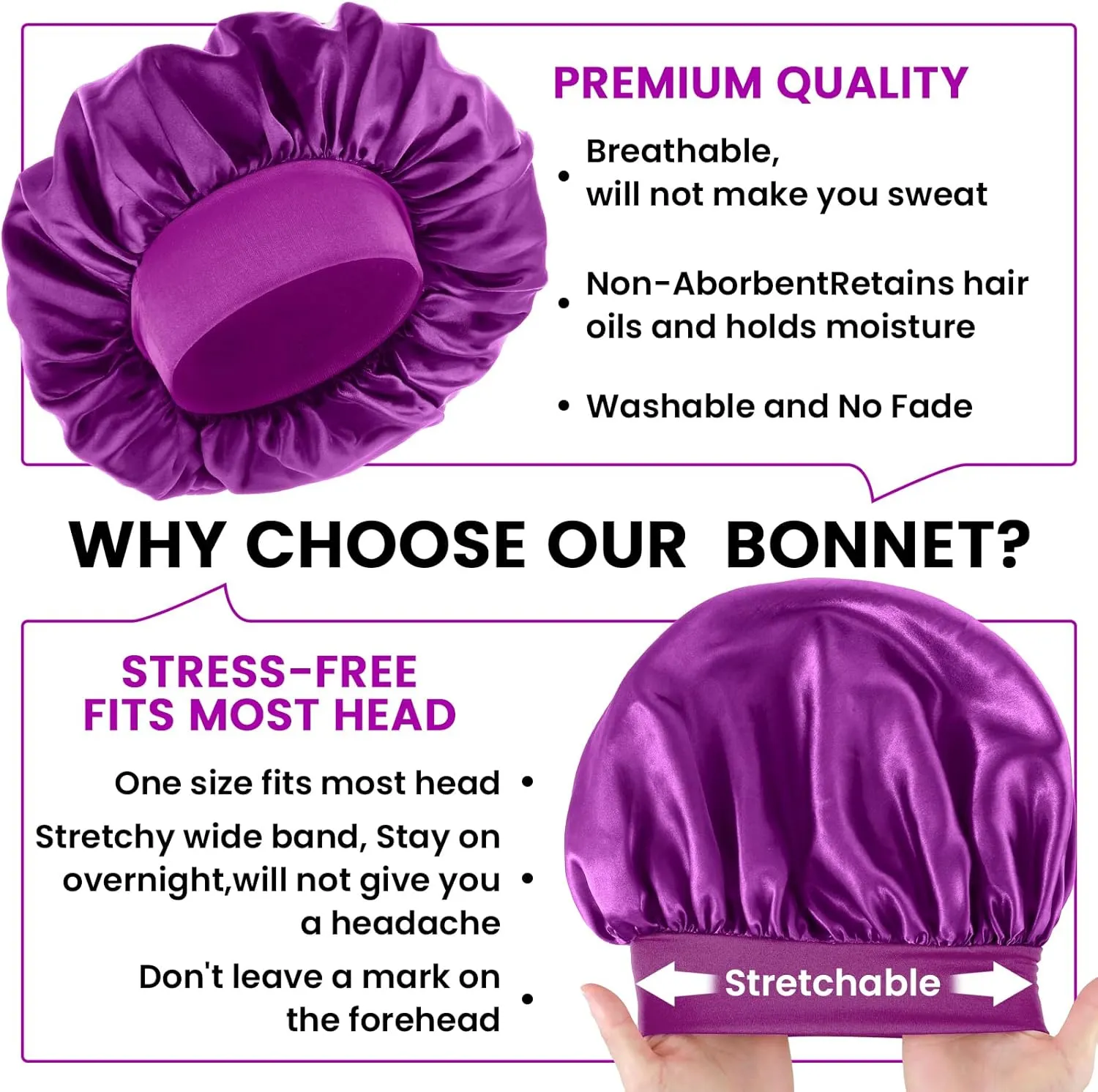 Silk Bonnet for Men, Satin Bonnet Elastic Band Silk Sleep Cap Soft Adjustable Hair Cap Hair Wrap for Women Sleeping