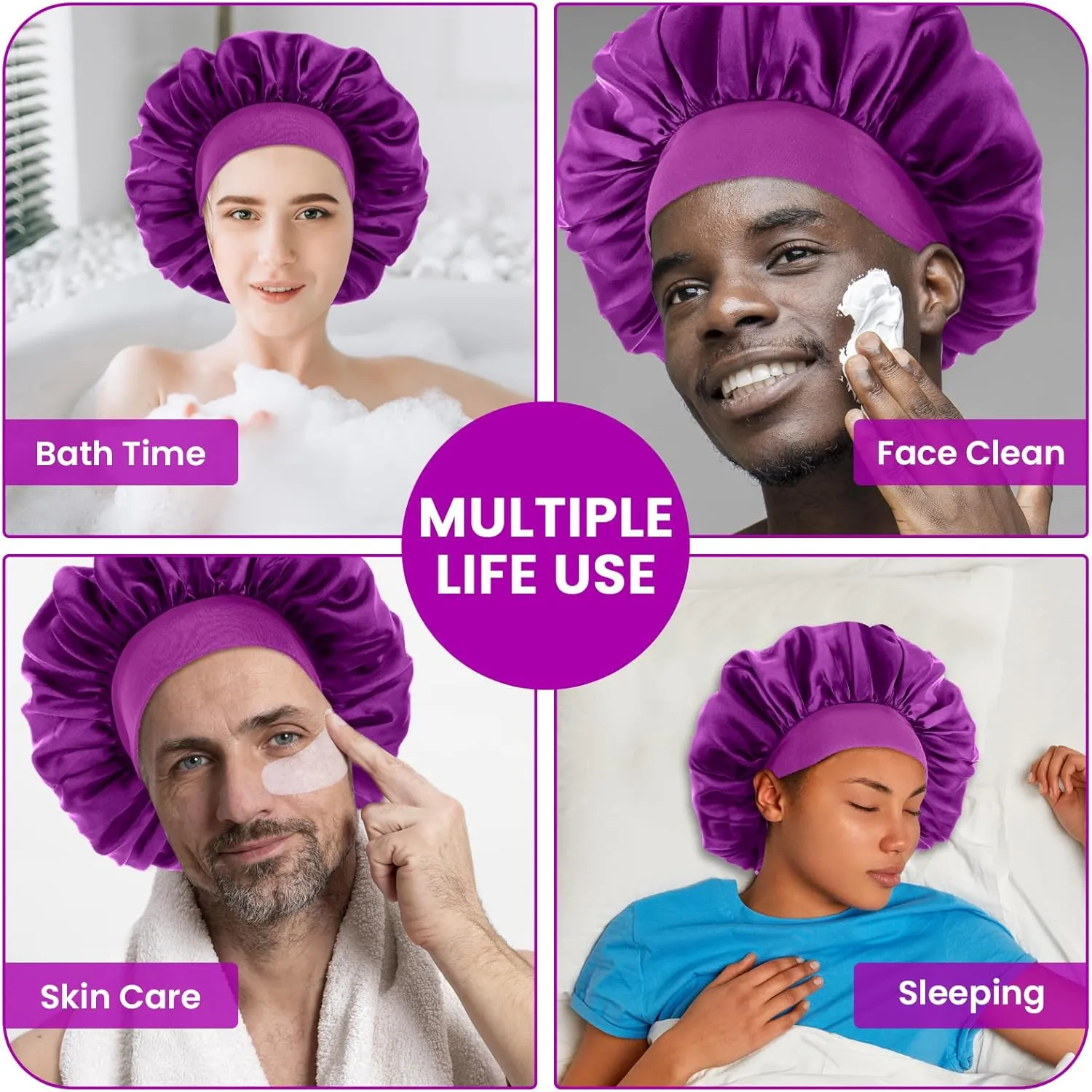 Silk Bonnet for Men, Satin Bonnet Elastic Band Silk Sleep Cap Soft Adjustable Hair Cap Hair Wrap for Women Sleeping