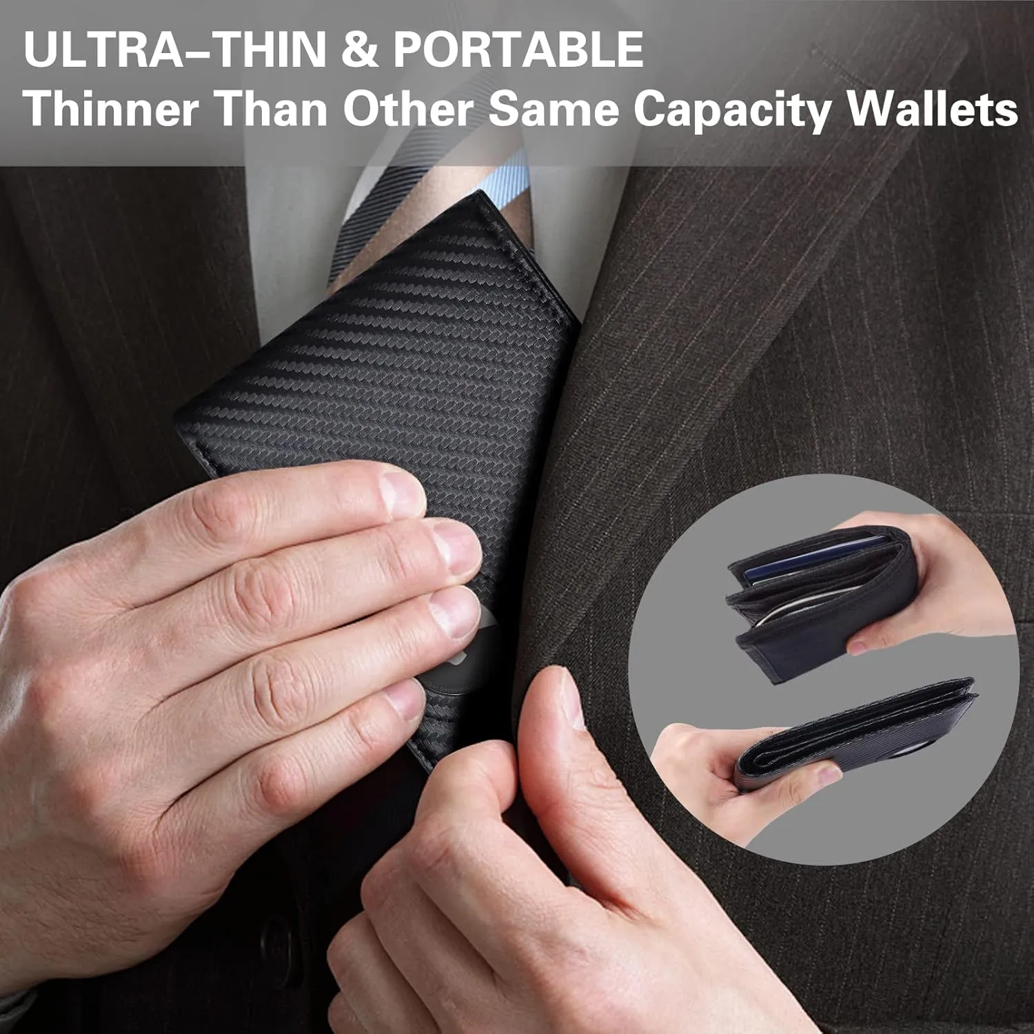 Slim Leather Wallet for Men Airtag Hidden, Large Bifold Mens Wallet RFID Blocking with ID Windows, Credit Card Holder for Men Wallet