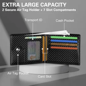 Slim Leather Wallet for Men Airtag Hidden, Large Bifold Mens Wallet RFID Blocking with ID Windows, Credit Card Holder for Men Wallet
