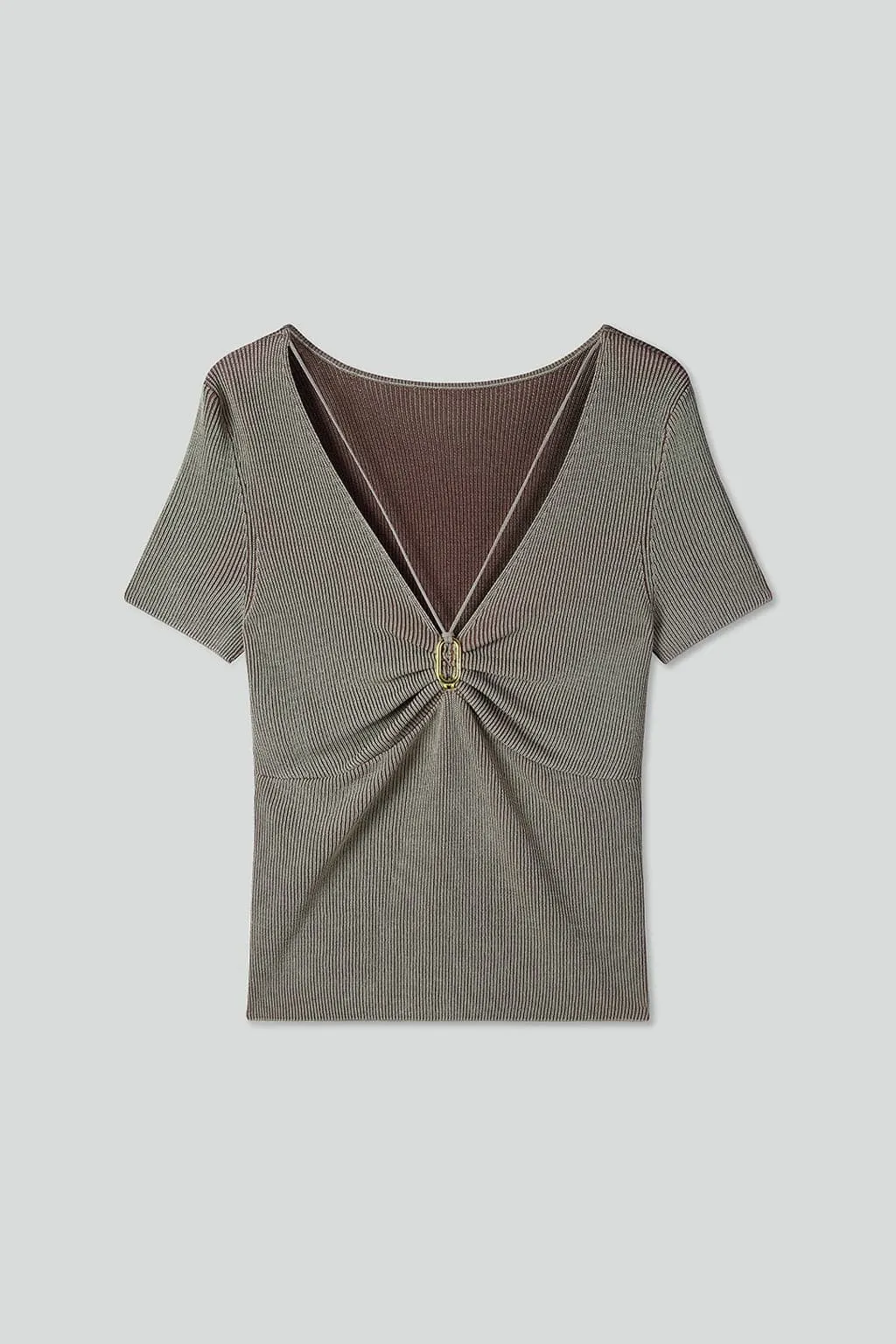 V-Neck Cropped Top With Metal Buttons